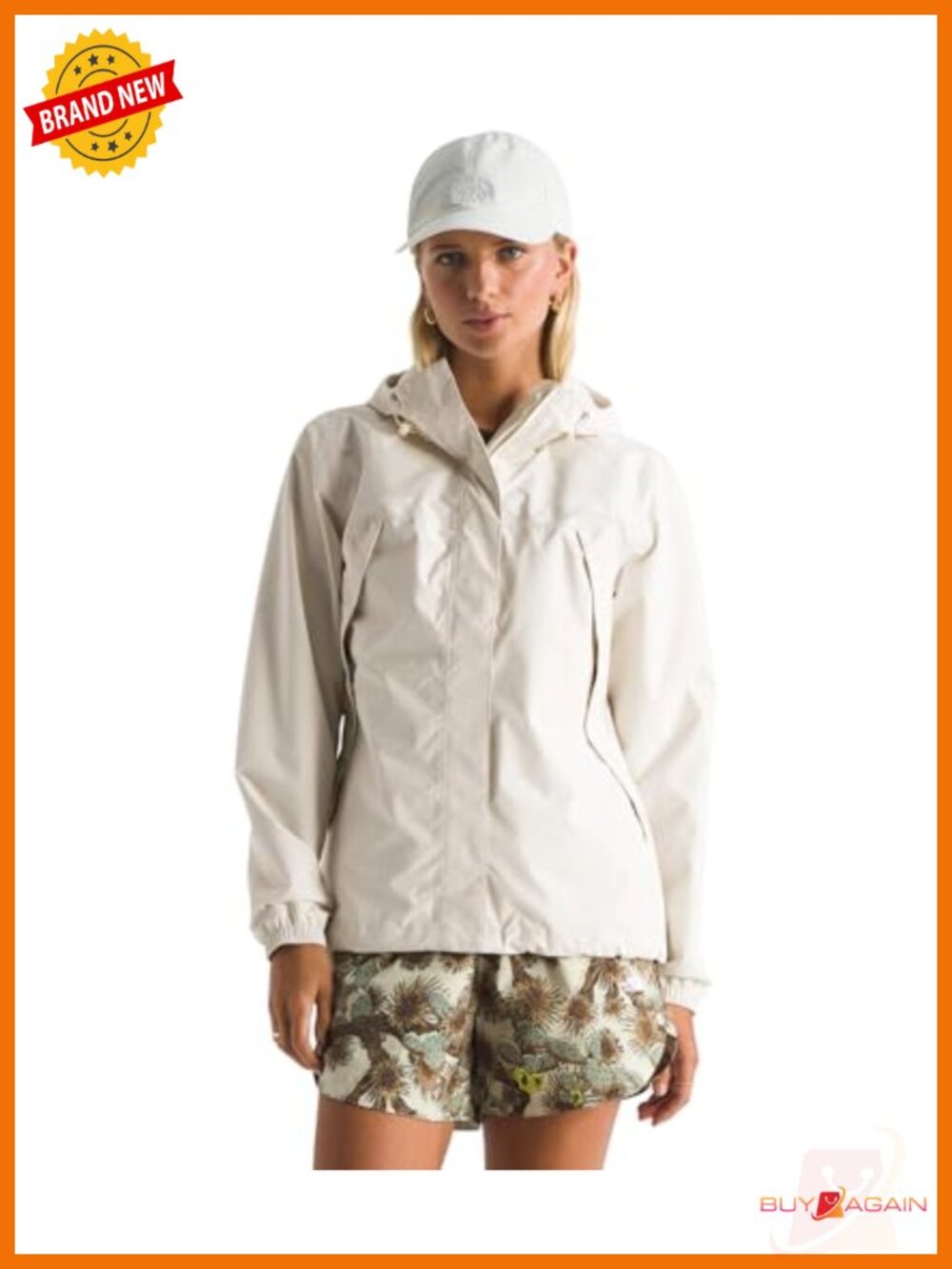 Womens Waterproof Breathable Rain Jacket with Hood and Zip Pockets